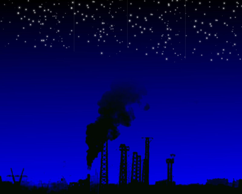 Factory at night under stars