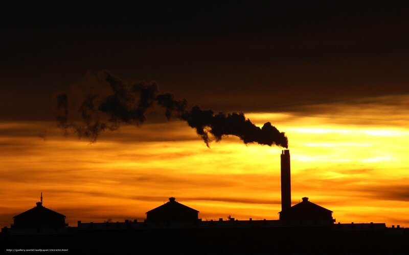 Factory at sunset