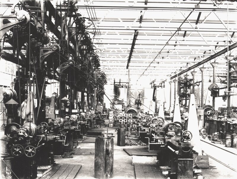 Factory interior with machinery