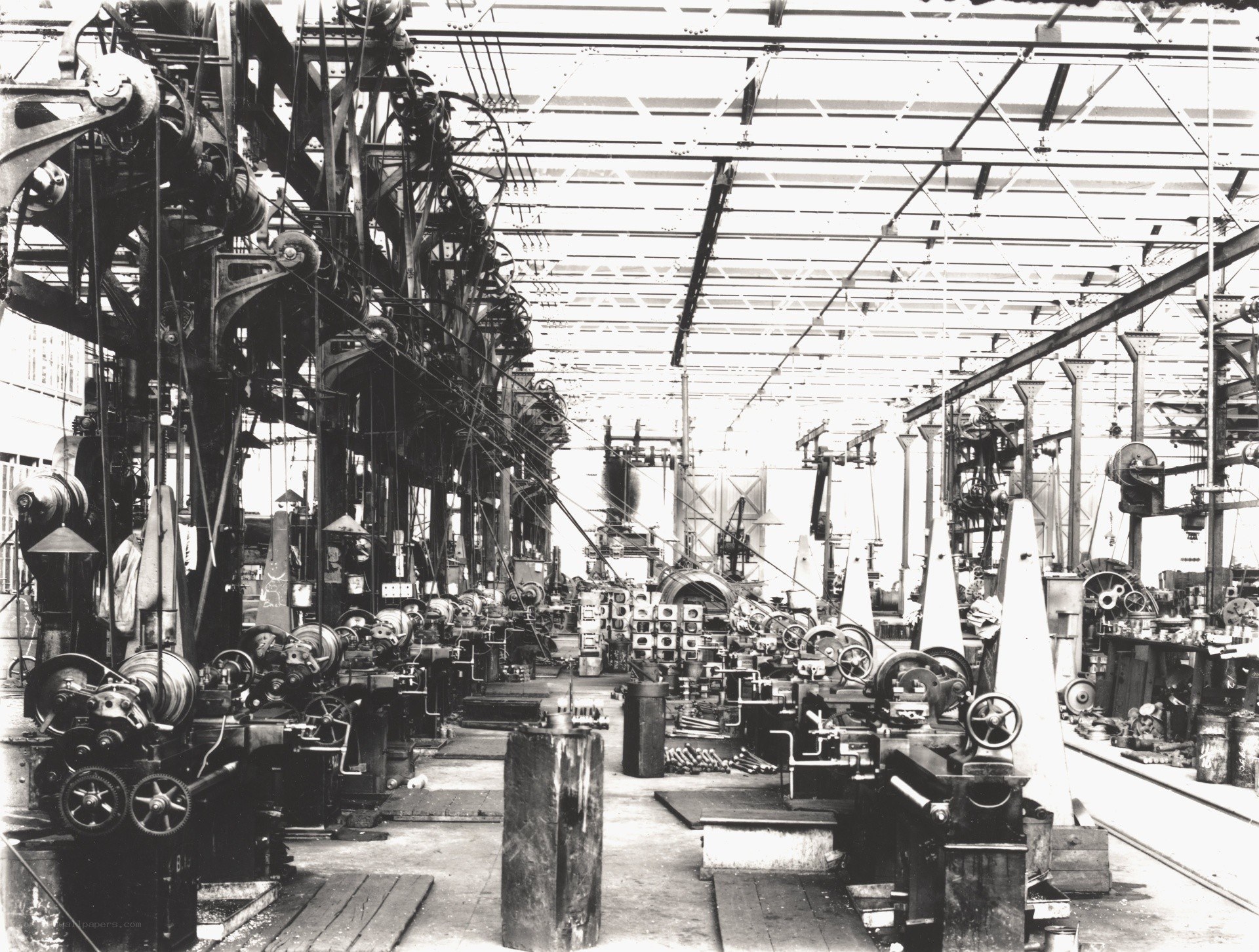 Factory interior with machinery