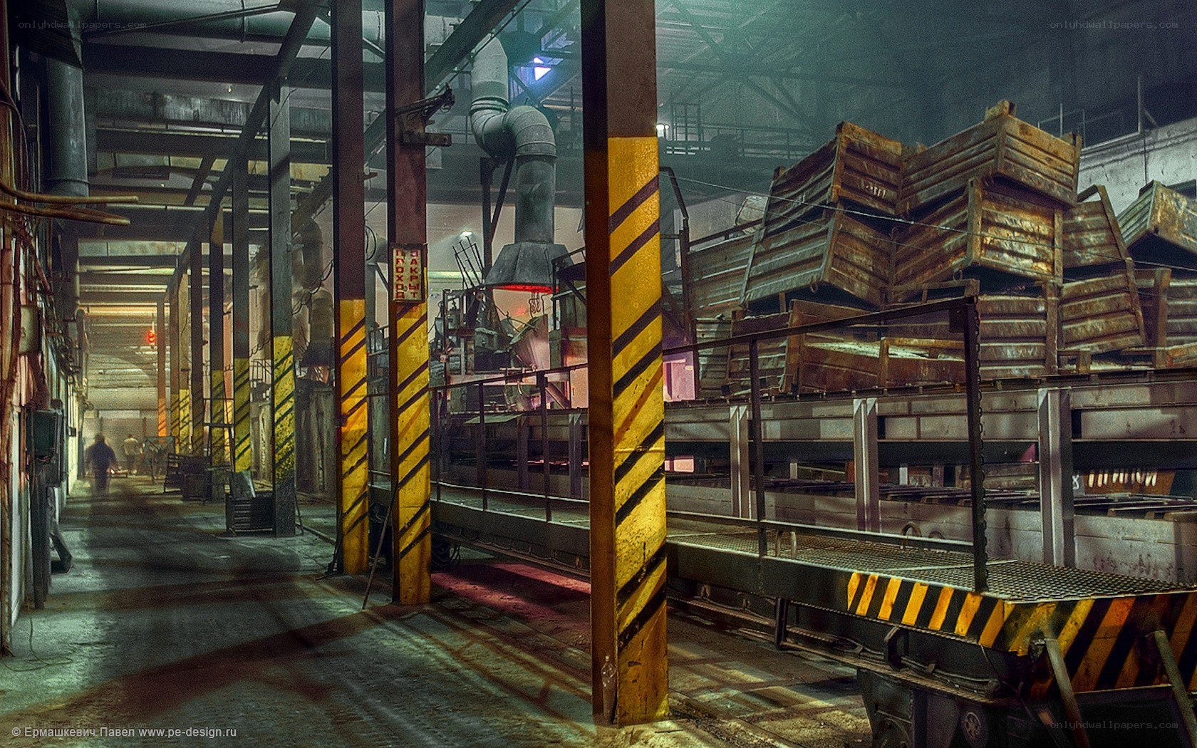 Factory interior with molten metal
