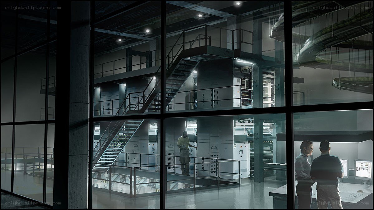 Factory interior with workers