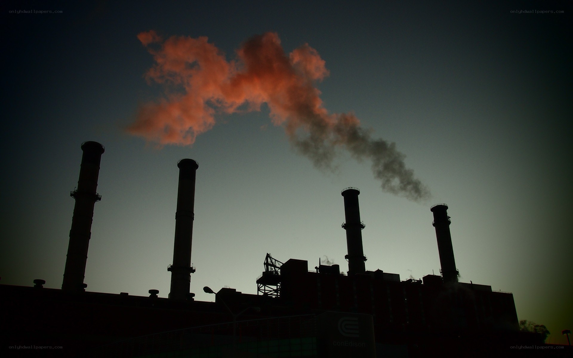 Factory smoke at dusk