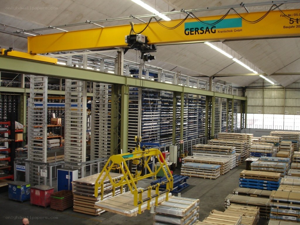 Factory warehouse with overhead crane