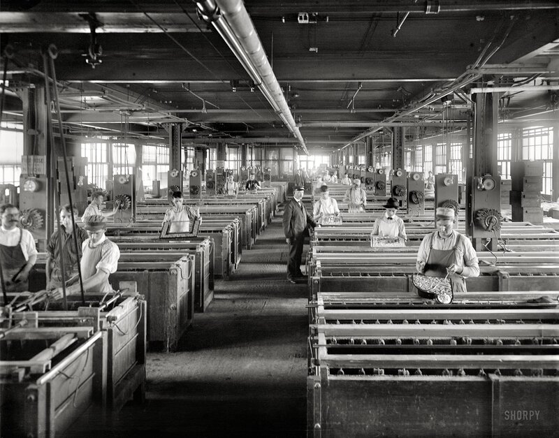 Factory Workers at Machines — Black