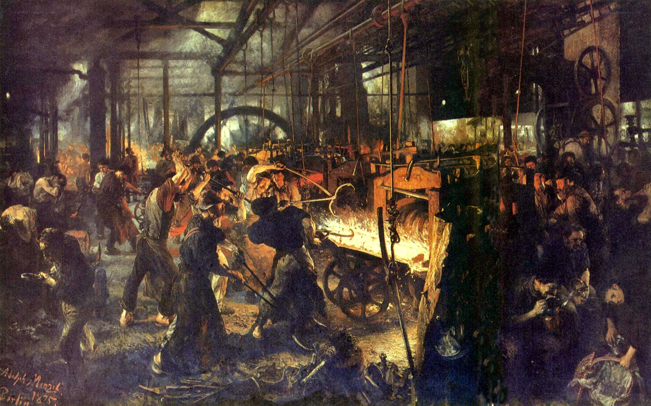 Factory workers at night
