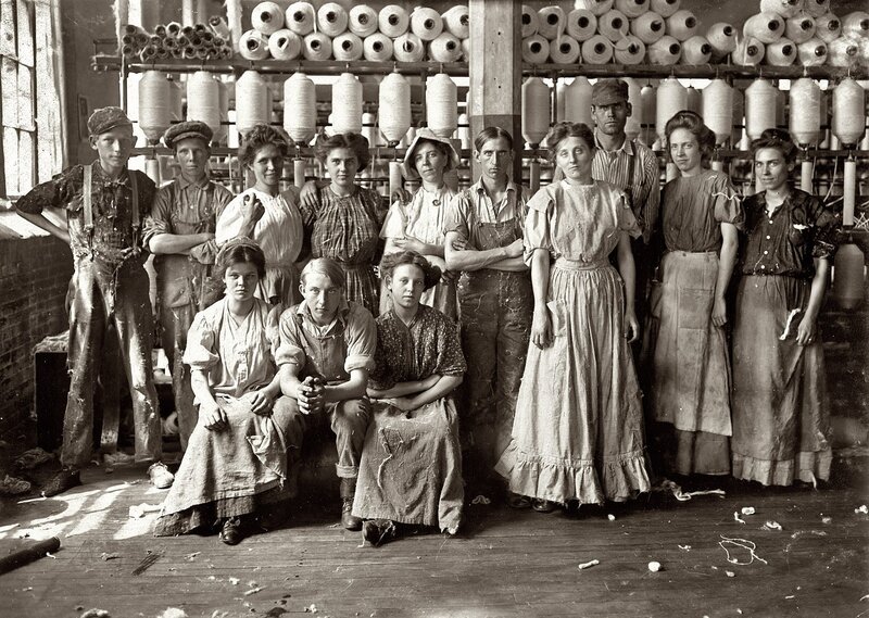 Factory workers in textile mill
