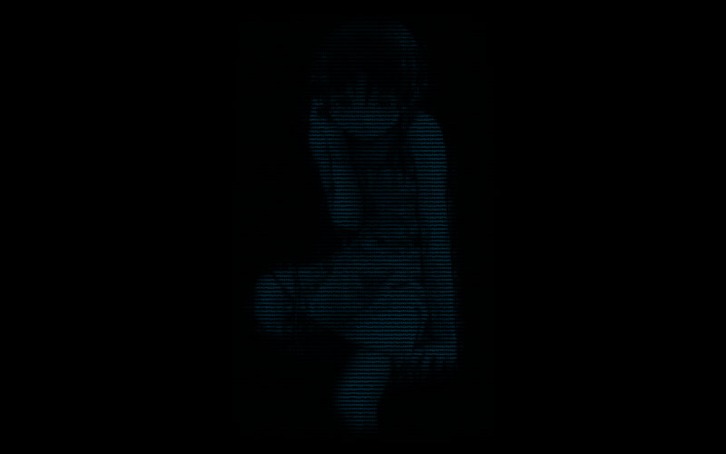 faint digital figure in darkness