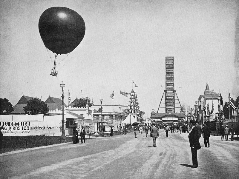 Fairground with balloon and tower