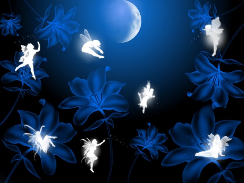 Fairies Among Blue Flowers