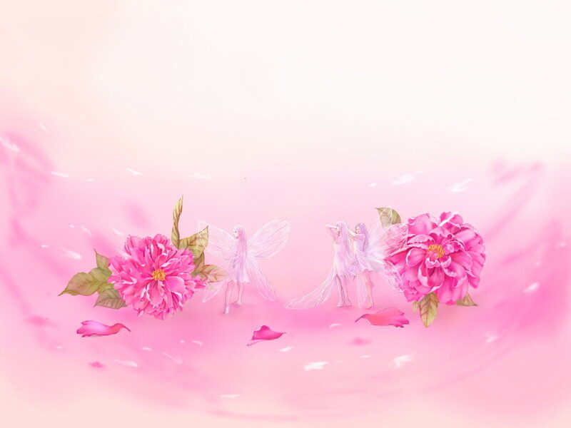 Fairies Among Pink Flowers