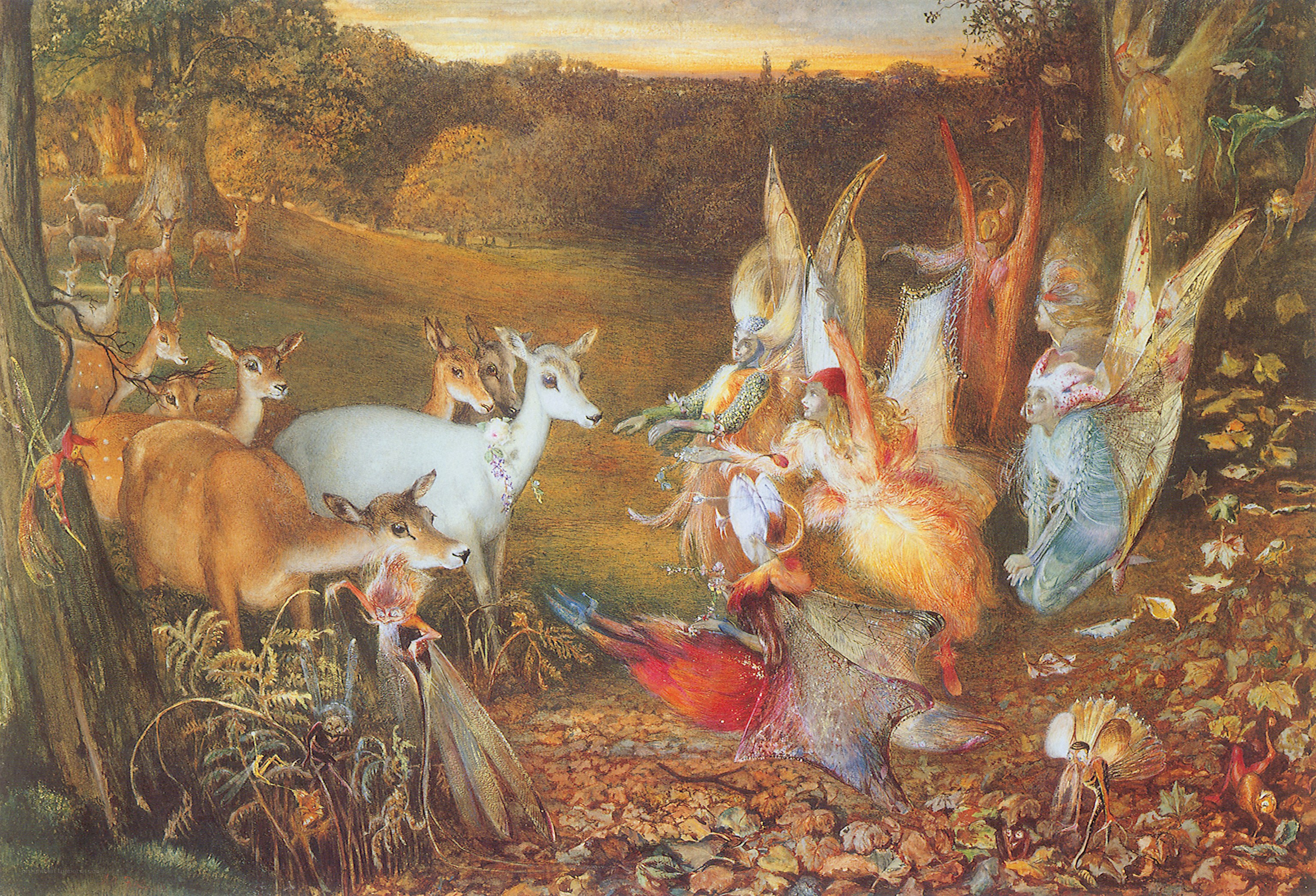 Fairies and deer in a forest