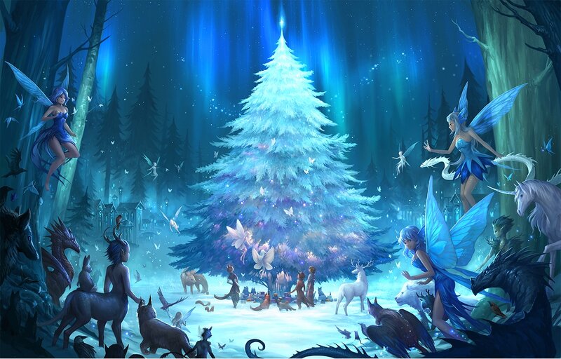 Fairies Around a Glowing Tree