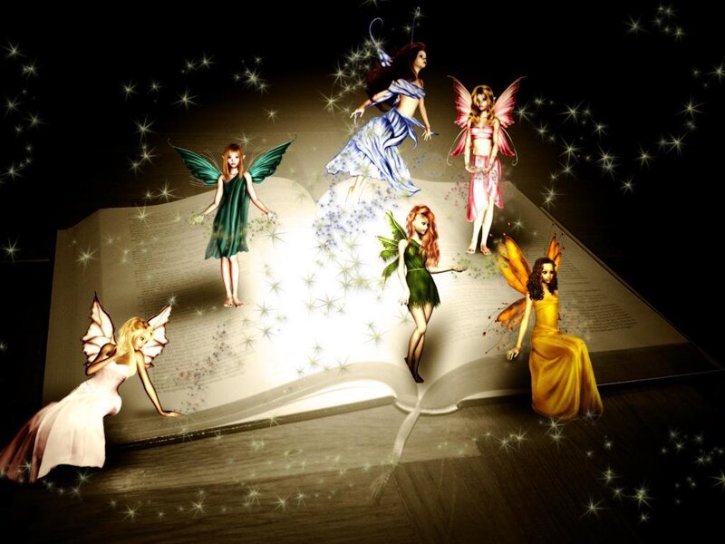 fairies emerging from a book