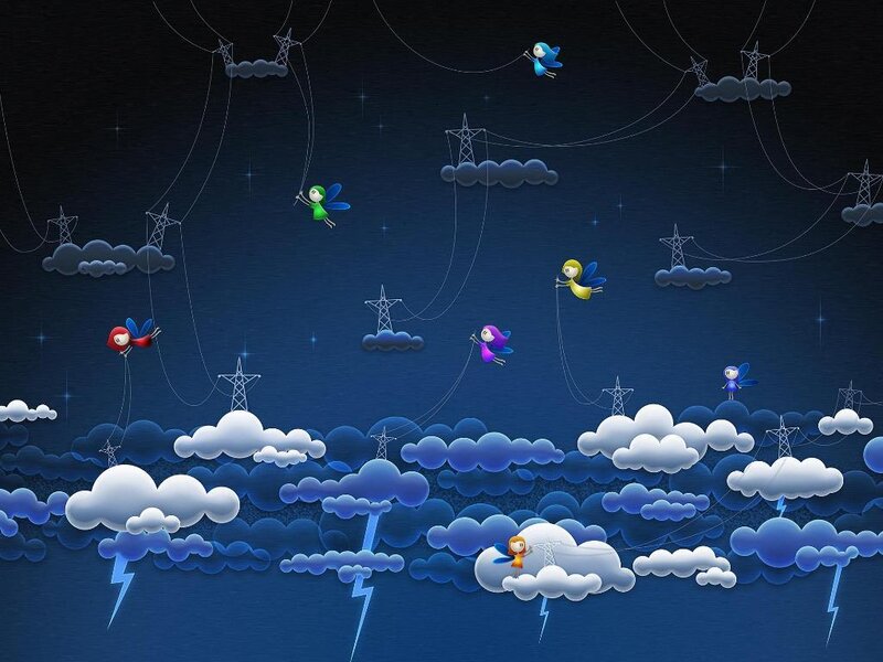 fairies flying in stormy sky