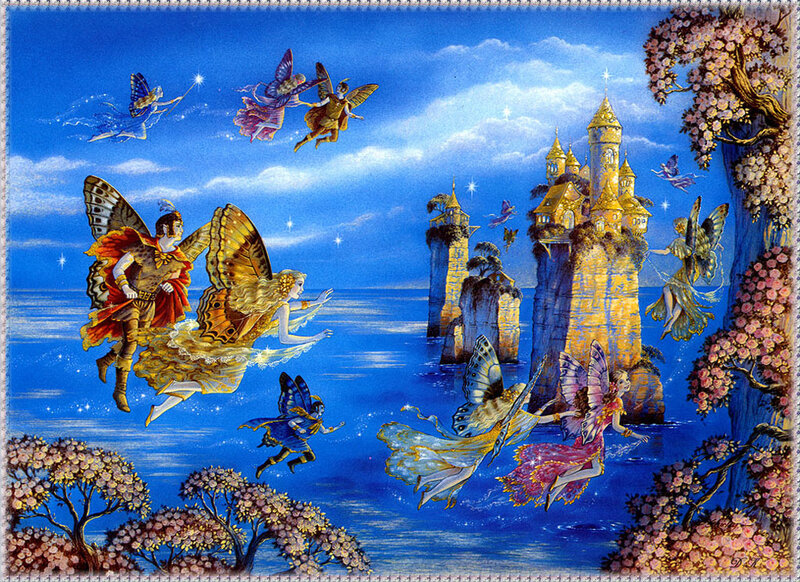 Fairies Flying over Castle