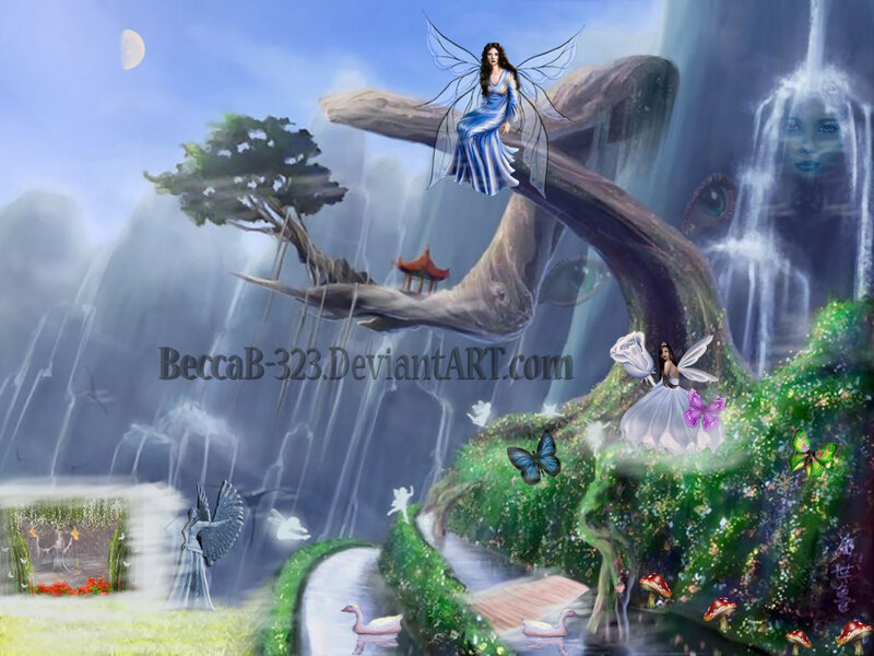 Fairies in a Fantasy Landscape — Blue