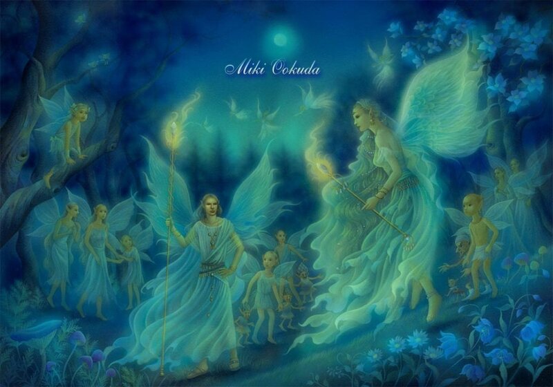 Fairies in a Forest — Blue, Serene, Night