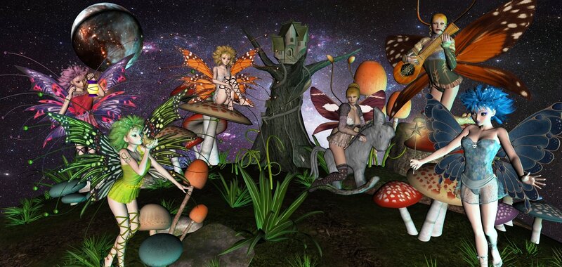 Fairies in a Forest — Green, Fantastical
