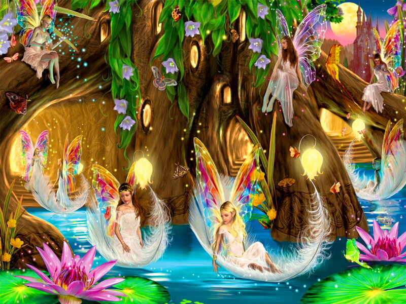 Fairies in a Forest — Green, Magical, Night