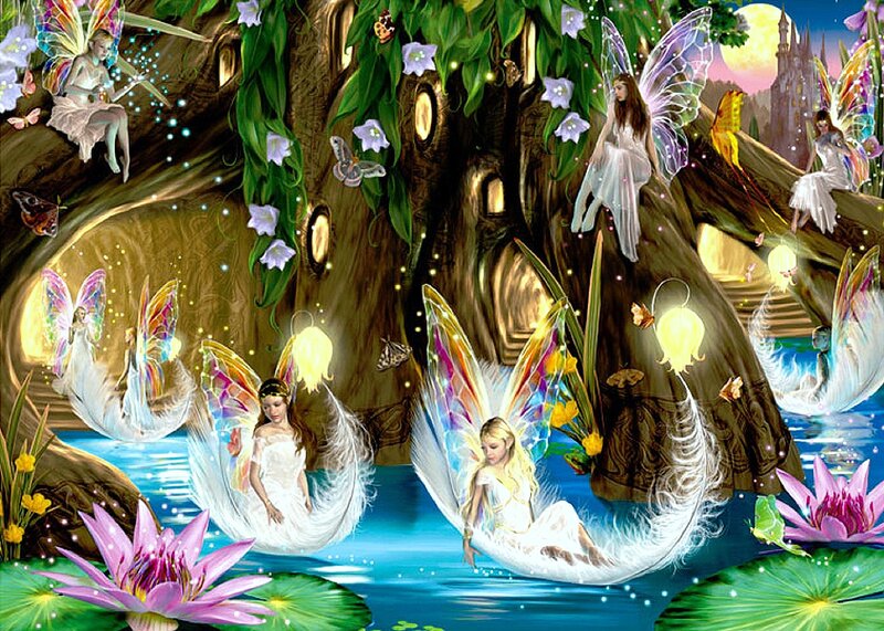 Fairies in a Forest — Green, Serene, Night