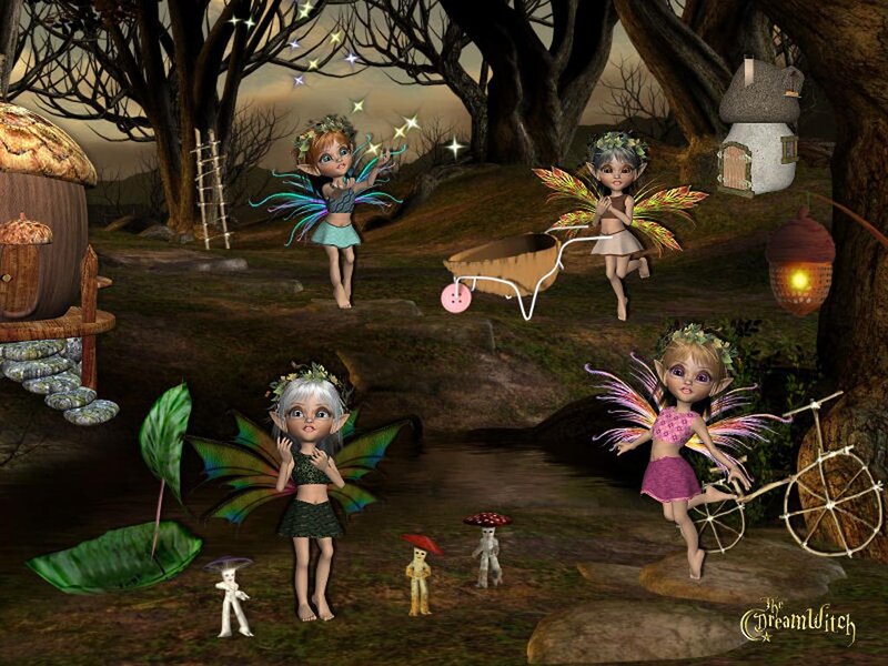Fairies in a Forest — Green, Whimsical, Night