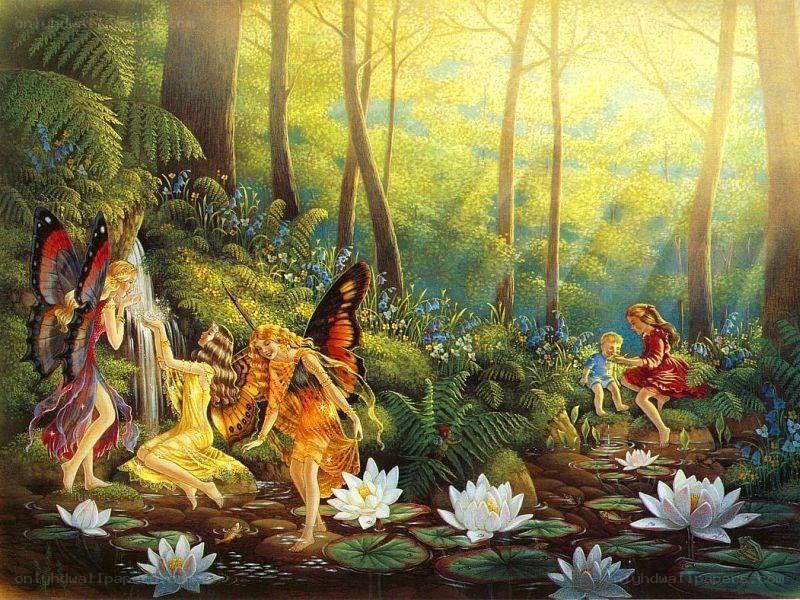 Fairies in a forest pond