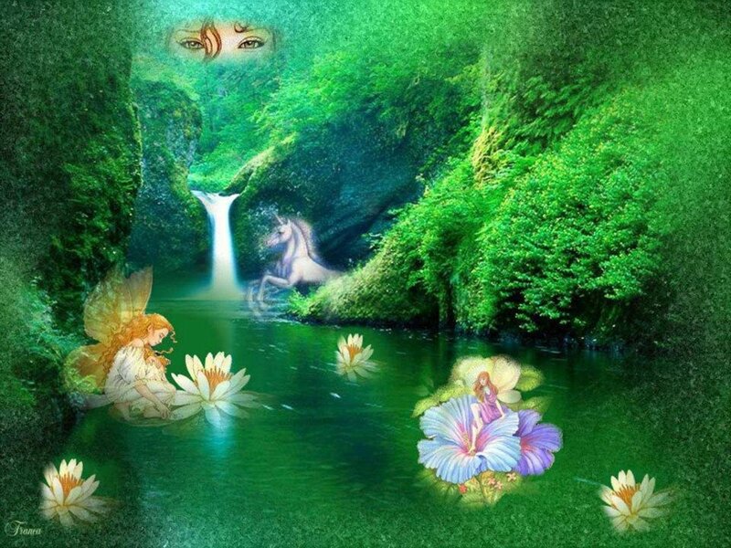 Fairies in a Forest Pond — Green