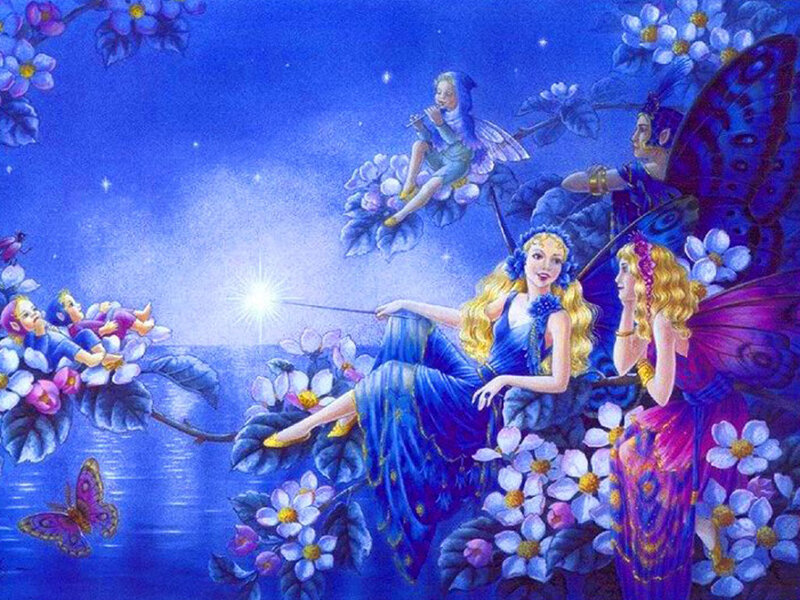 Fairies in a Garden — Blue