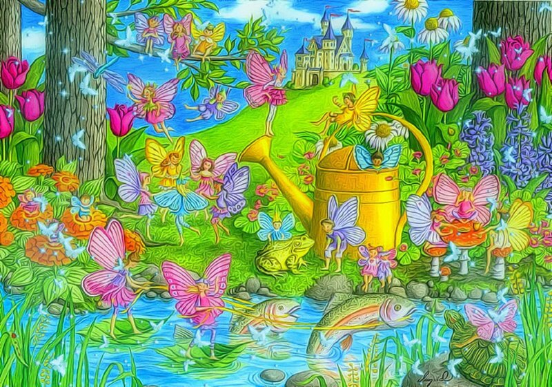 Fairies in a Garden — Green, Whimsical
