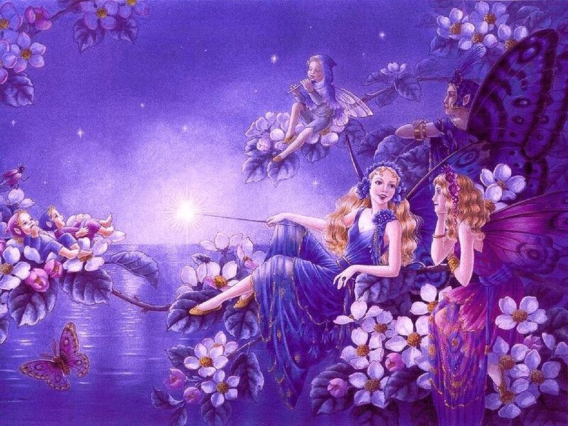 fairies in a purple garden