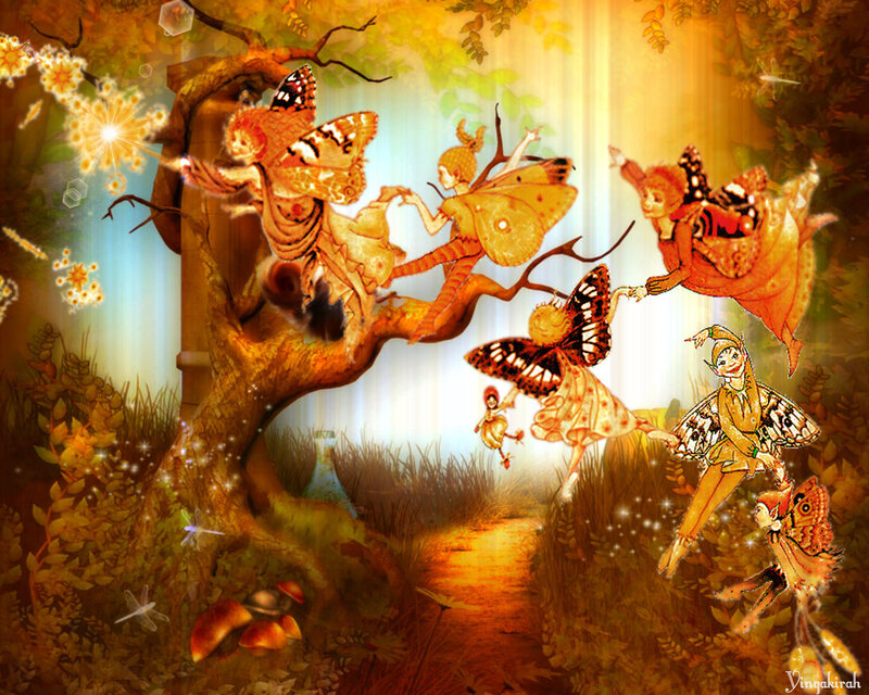 Fairies in Autumn Forest — Orange