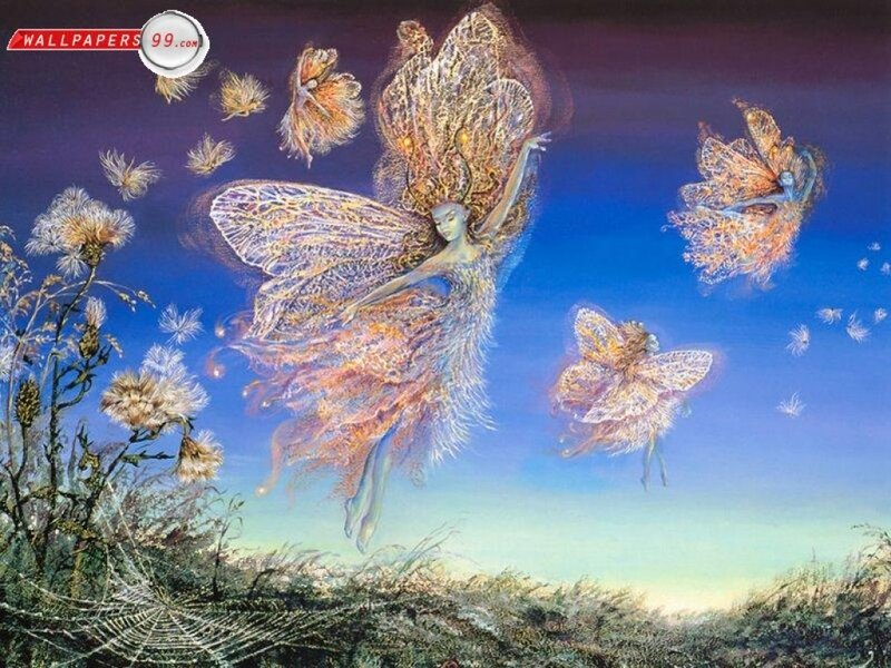 Fairies in Flight — Blue, Ethereal, Sunset