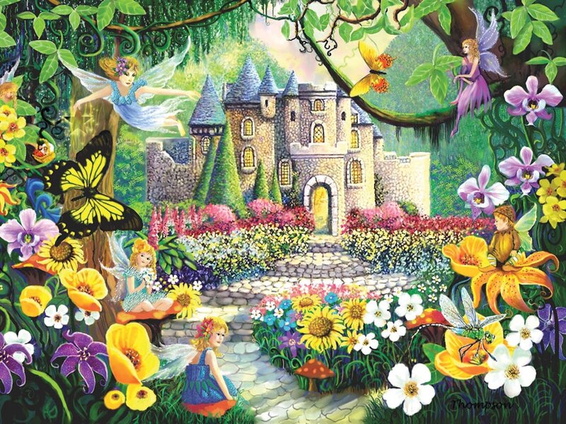 Fairies in Garden — Green, Whimsical, Afternoon