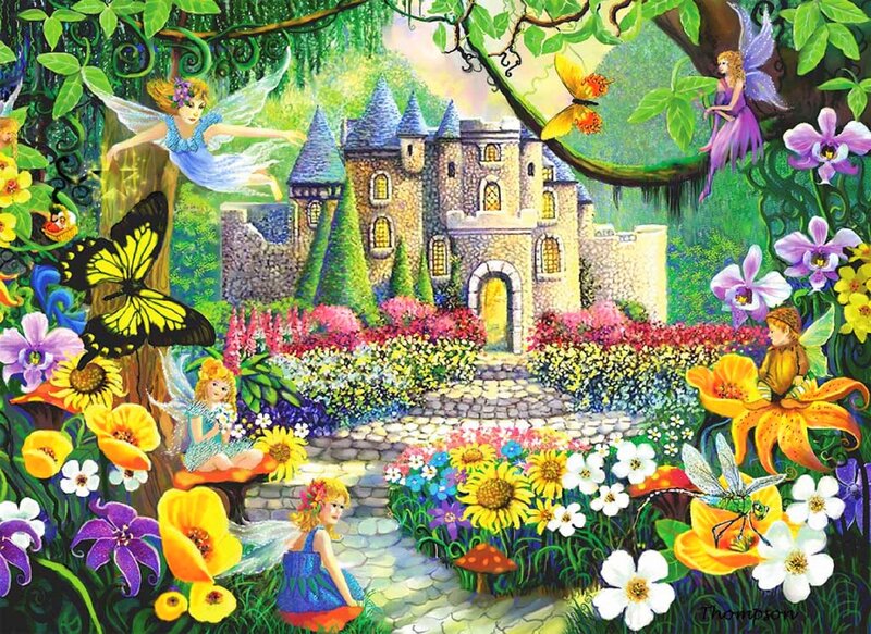 Fairies in Garden — Green, Whimsical