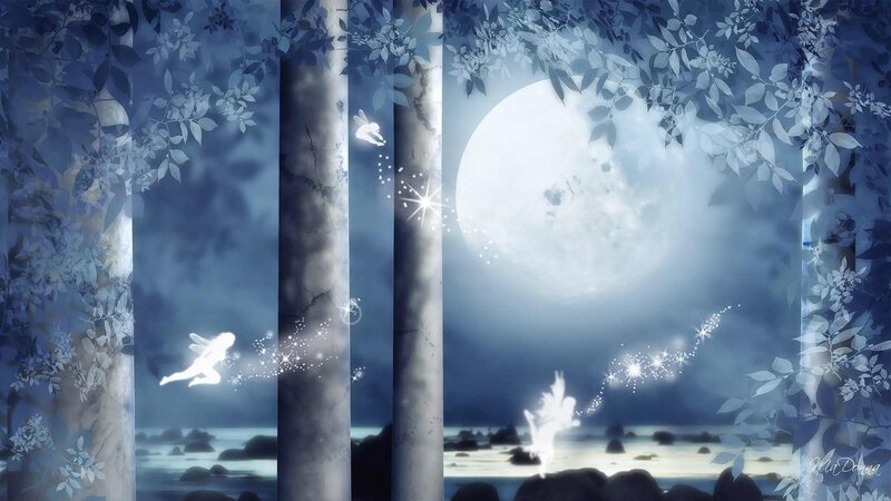 Fairies in Moonlit Forest — Blue