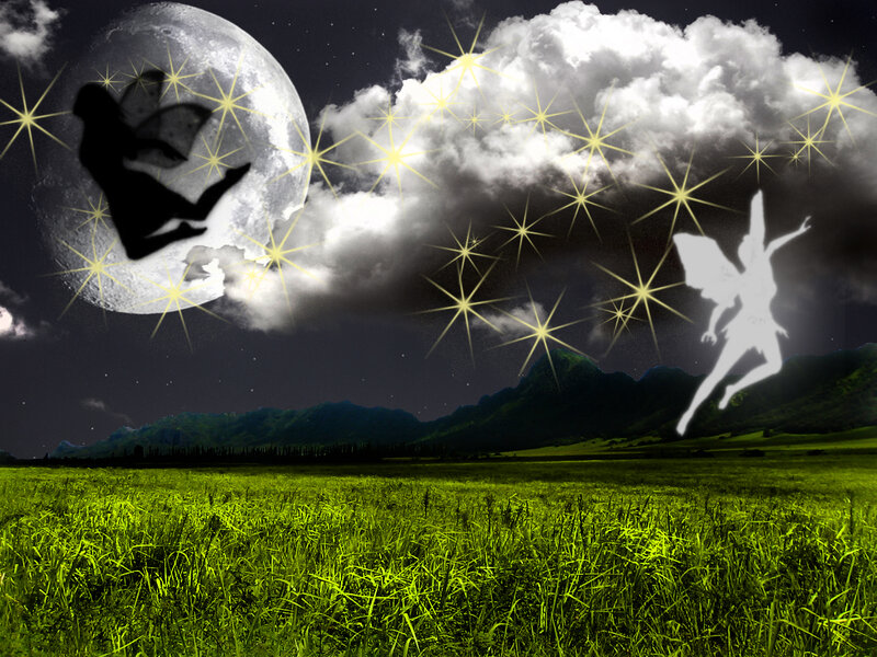 Fairies in Night Sky — Green