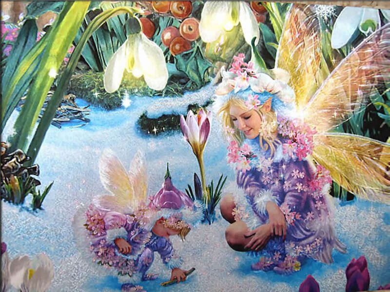 Fairies in Snowy Garden