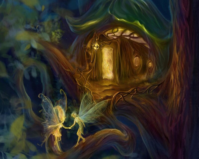 Fairies in Tree House — Green