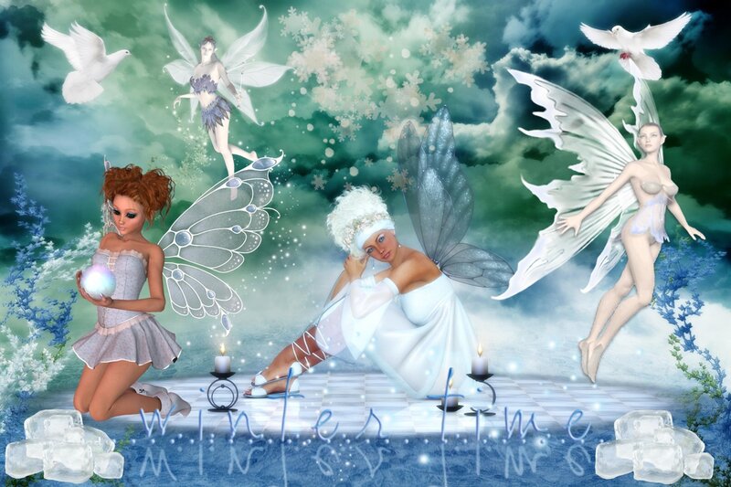 Fairies in Winter Scene
