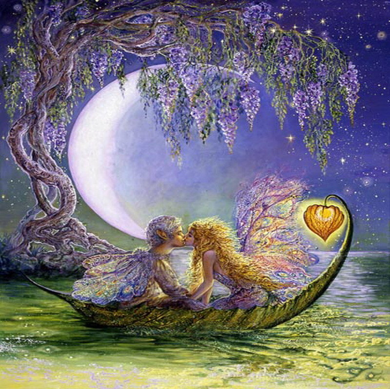 Fairies kissing under the moon