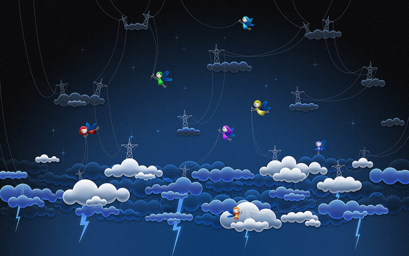 Fairies on Power Lines — Blue, Dreamy