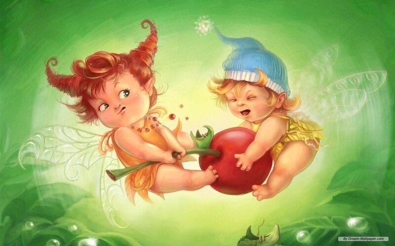 fairies sharing a red apple