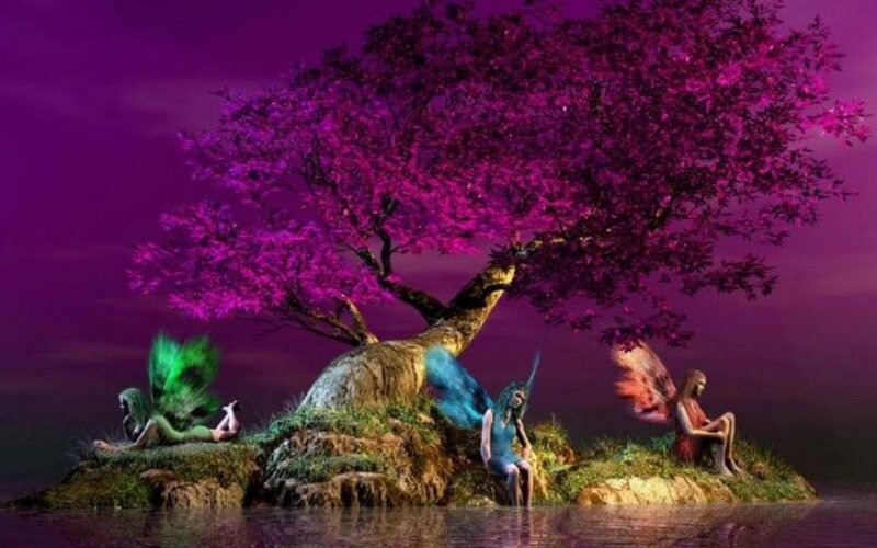 Fairies under a Tree — Purple