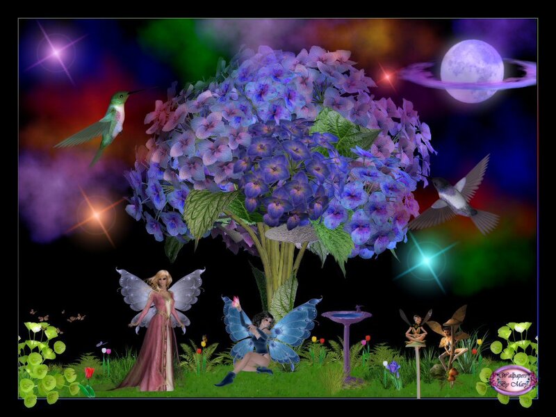 Fairies under Hydrangea Tree