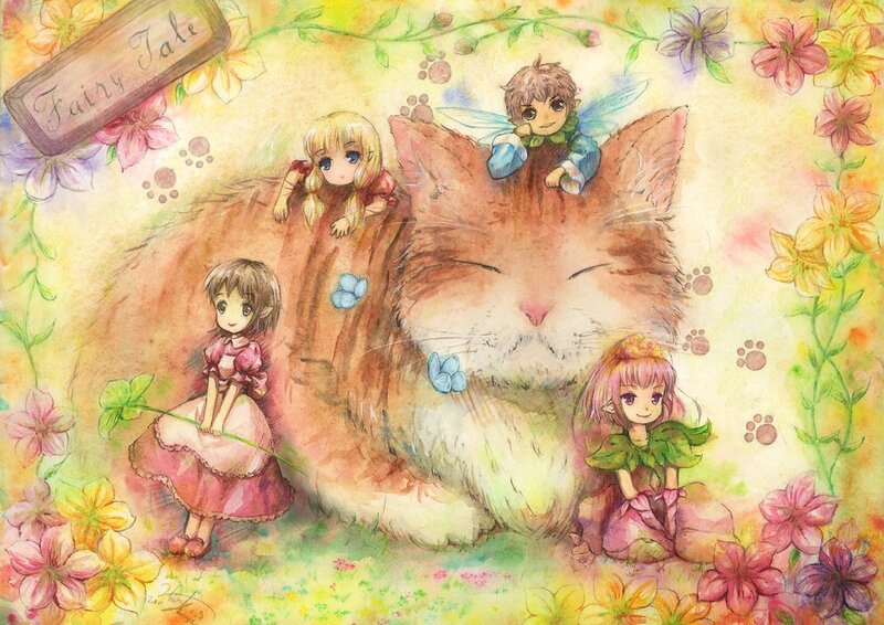 fairies with a sleeping cat