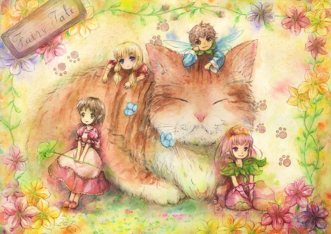 fairies with a sleeping cat
