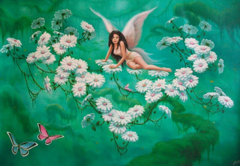 Fairy Among Flowers — Green, Serene