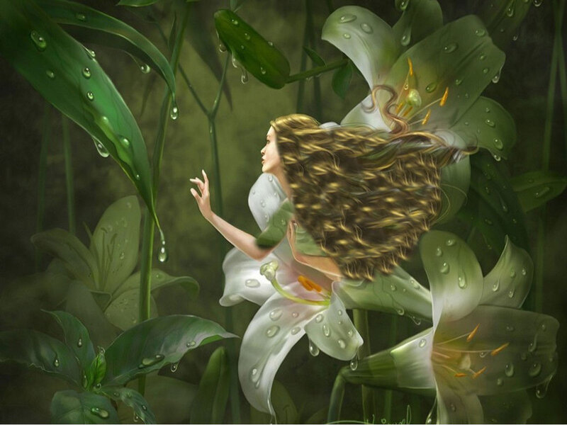 Fairy Among Lilies — Green