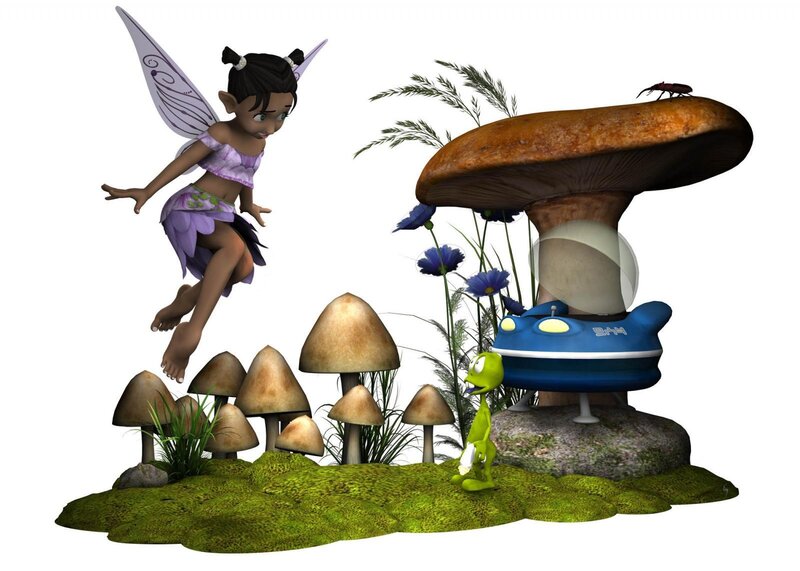 fairy and alien in mushroom forest